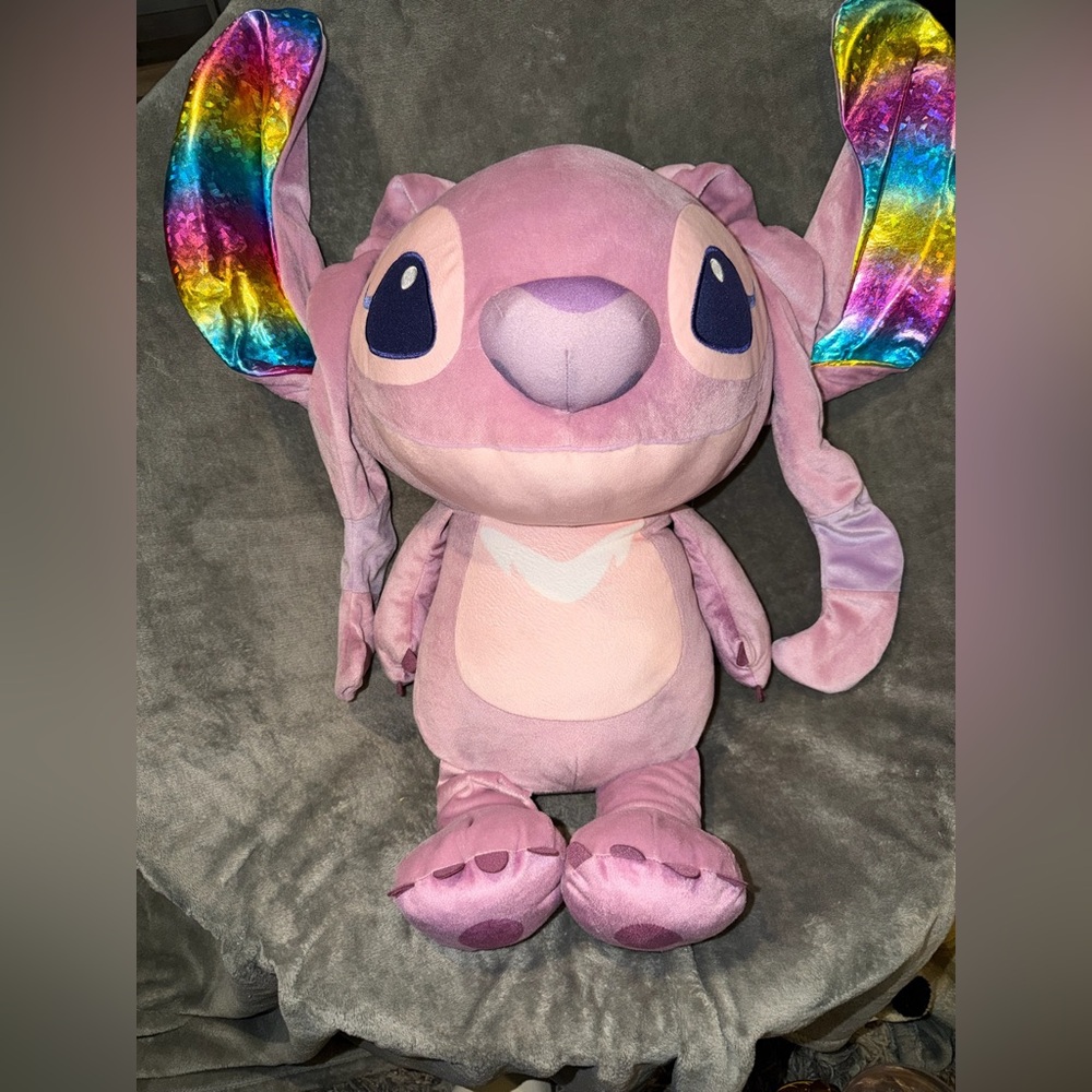 Disney Jumbo Angel Plush 26” Lilo & Stitch Rainbow Pride Ears Pink Alien